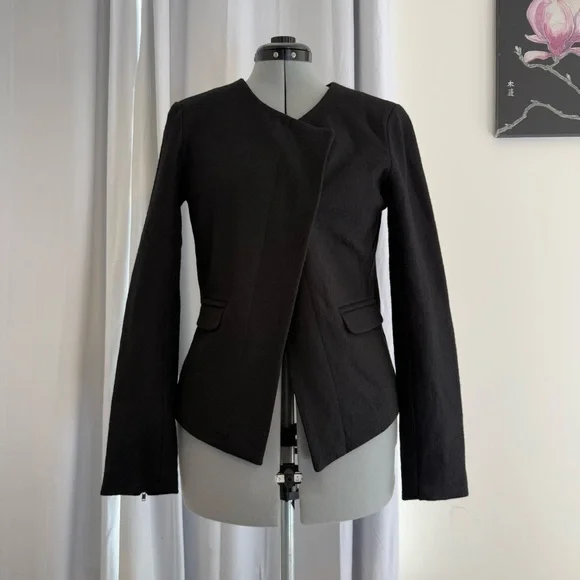 LOFT Black Wool Blend Asymmetrical Moto Blazer Women’s 4 - Picture 4 of 7